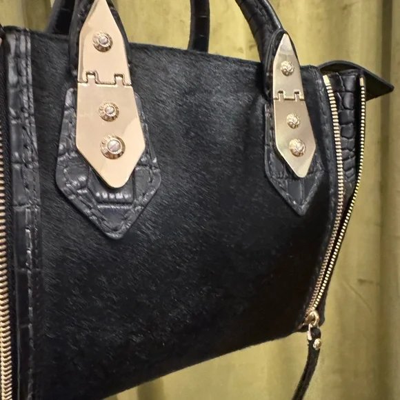 Henri Bendel Pony Hair Zipper & Croc Embossed Crossbody Handbag - Picture 3 of 10